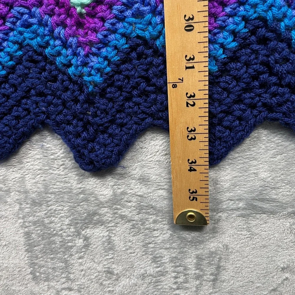 Crochet Chevron Blanket & Beanie Set Baby Toddler Warm Purple Teal Navy